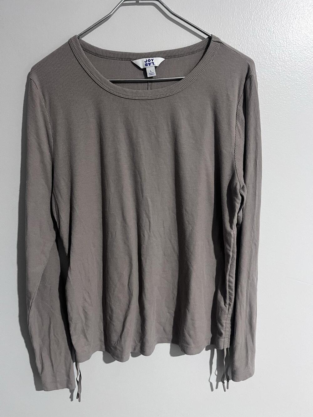JoyLab Shirt Womens L Gray Ribbed Long Sleeve Stretch Drawstring Hem Jersey